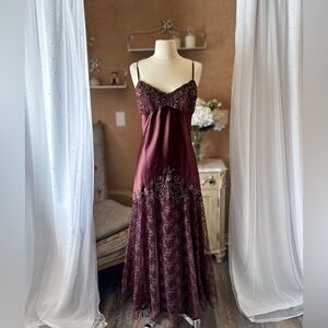Dreamy Whimsigoth Vintage Xscape Espresso Brown Beaded Dress